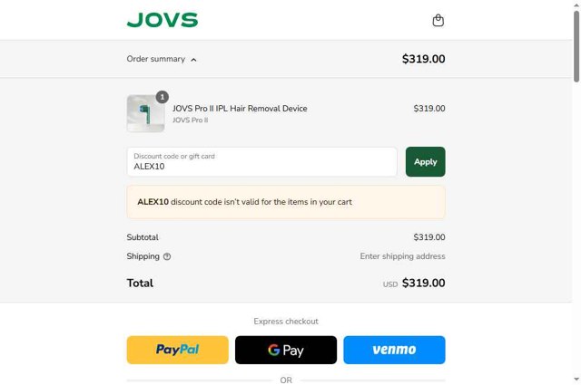 JOVS checkout page showing JOVS promo code box | Screenshot taken by SimplyCodes community member on Sep 3, 2025