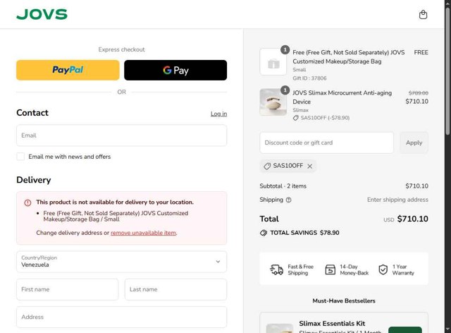 JOVS checkout page showing JOVS promo code box | Screenshot taken by SimplyCodes community member on Aug 28, 2025