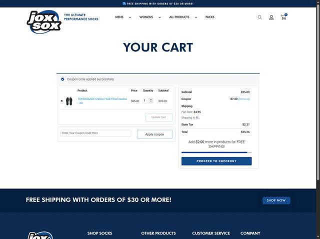 Jox Sox checkout page showing Jox Sox promo code box | Screenshot taken by SimplyCodes community member on Aug 10, 2025