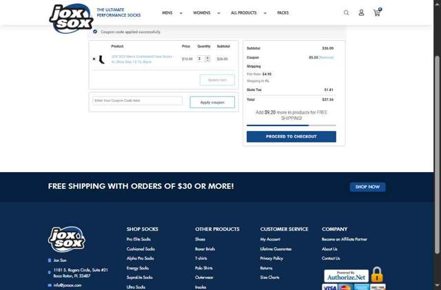 Jox Sox checkout page showing Jox Sox promo code box | Screenshot taken by SimplyCodes community member on Aug 31, 2025