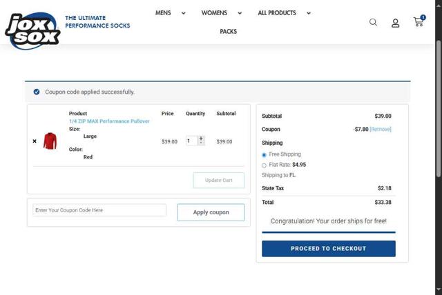 Jox Sox checkout page showing Jox Sox promo code box | Screenshot taken by SimplyCodes community member on Aug 7, 2025