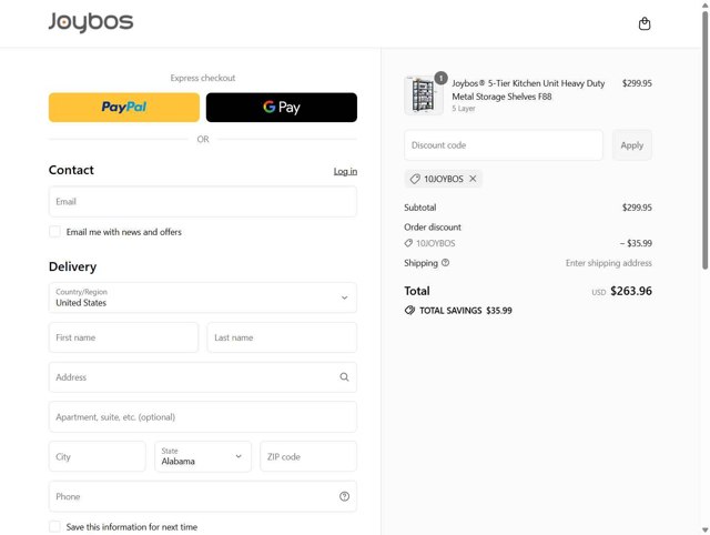 Joybos checkout page showing Joybos discount code box | Screenshot taken by SimplyCodes community member on Sep 8, 2025