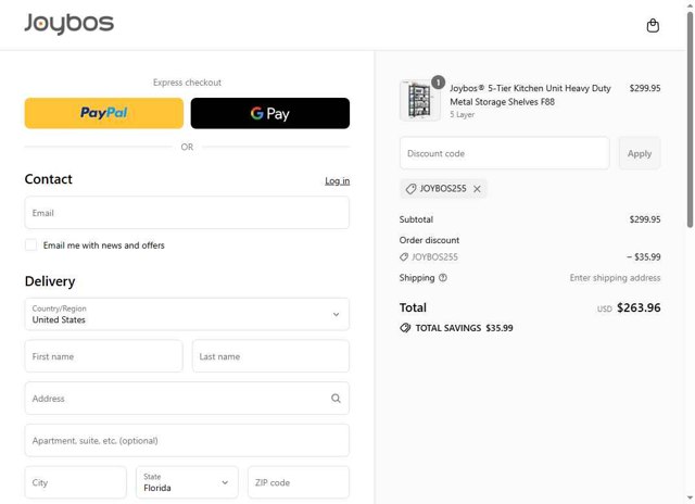Joybos checkout page showing Joybos discount code box | Screenshot taken by SimplyCodes community member on Sep 8, 2025