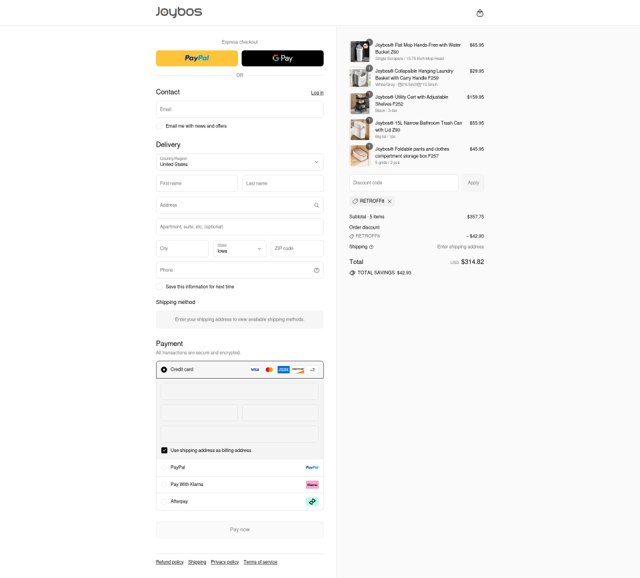 Joybos checkout page showing Joybos discount code box | Screenshot taken by SimplyCodes community member on Sep 8, 2025