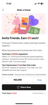 JoyBuy coupon verification screenshot