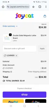 LEARNER coupon verification screenshot
