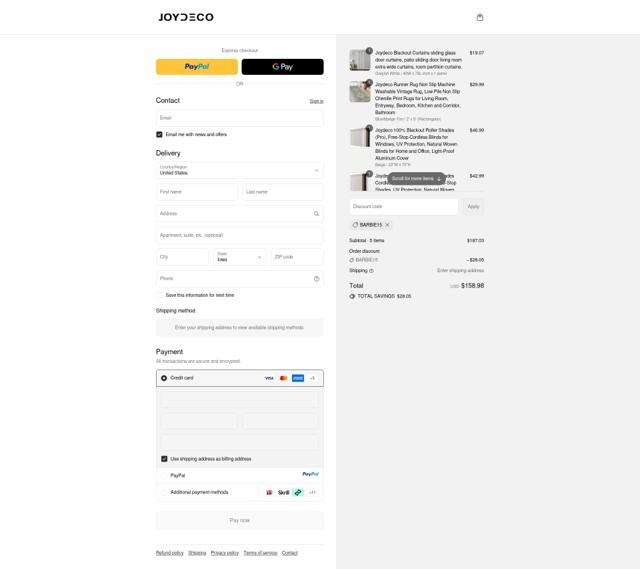 Joydeco checkout page showing Joydeco coupon code box | Screenshot taken by SimplyCodes community member on Sep 14, 2025
