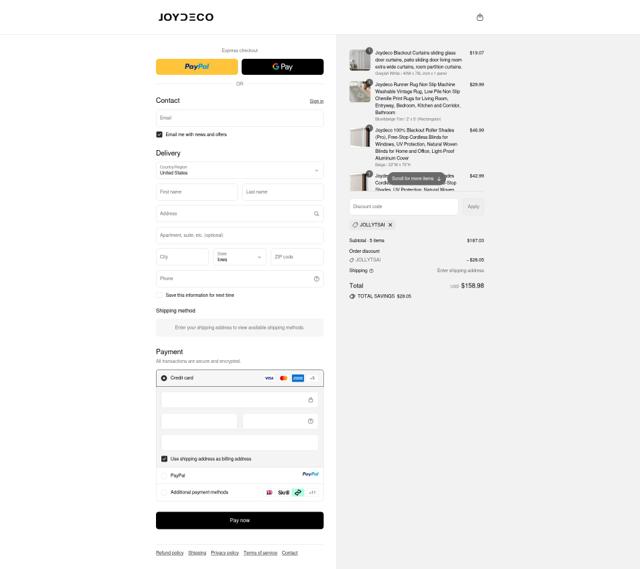 Joydeco checkout page showing Joydeco coupon code box | Screenshot taken by SimplyCodes community member on Sep 14, 2025