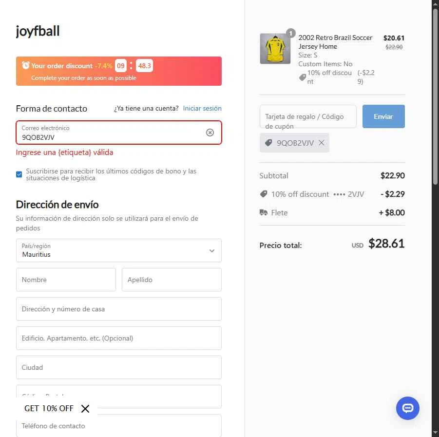 Joyfball checkout page showing Joyfball promo code box | Screenshot taken by SimplyCodes community member on Jan 31, 2026