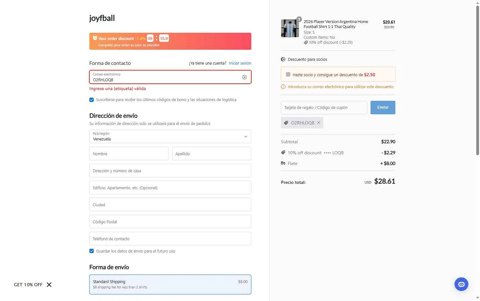 Joyfball checkout page showing Joyfball promo code box | Screenshot taken by SimplyCodes community member on Feb 14, 2026