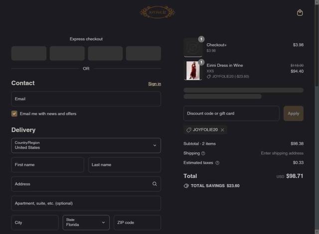 Joyfolie checkout page showing Joyfolie coupon code box | Screenshot taken by SimplyCodes community member on Sep 13, 2025