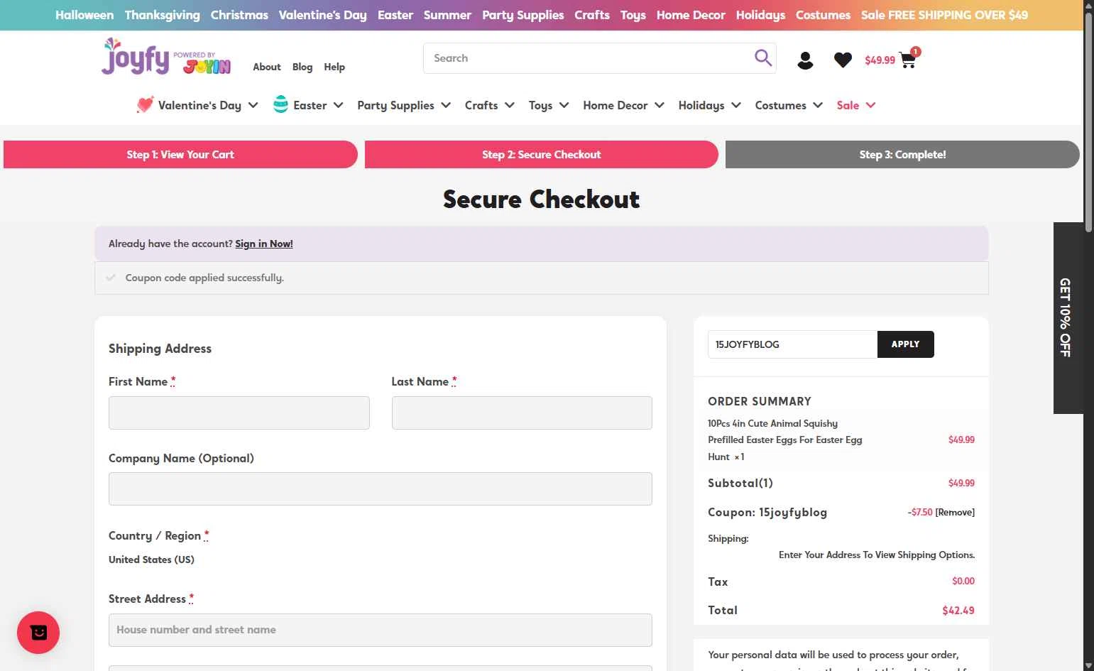 Joyfy checkout page showing Joyfy promo code box | Screenshot taken by SimplyCodes community member on Feb 2, 2026