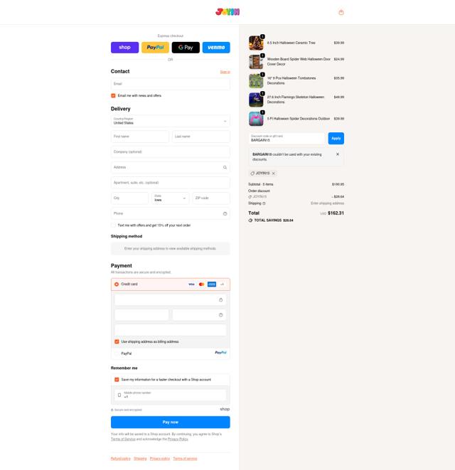 Joyin Inc checkout page showing Joyin Inc promo code box | Screenshot taken by SimplyCodes community member on Oct 7, 2025