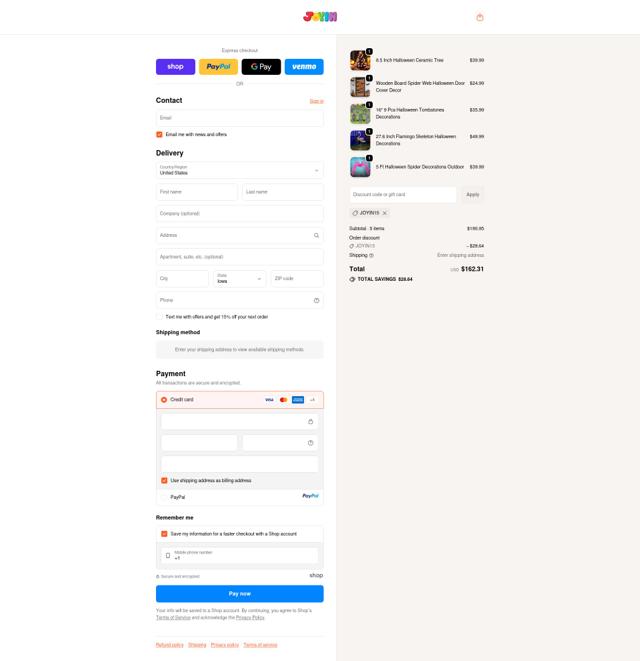 Joyin Inc checkout page showing Joyin Inc promo code box | Screenshot taken by SimplyCodes community member on Oct 7, 2025