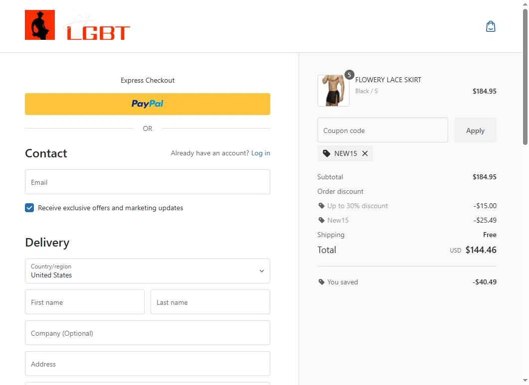 Joylgbt checkout page showing Joylgbt promo code box | Screenshot taken by SimplyCodes community member on Dec 17, 2025