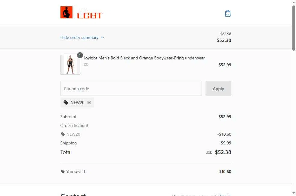 Joylgbt checkout page showing Joylgbt promo code box | Screenshot taken by SimplyCodes community member on Aug 25, 2025