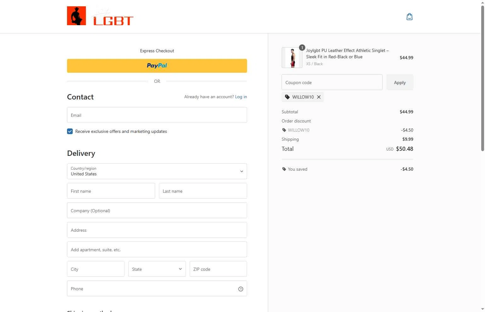 Joylgbt checkout page showing Joylgbt promo code box | Screenshot taken by SimplyCodes community member on Dec 11, 2025