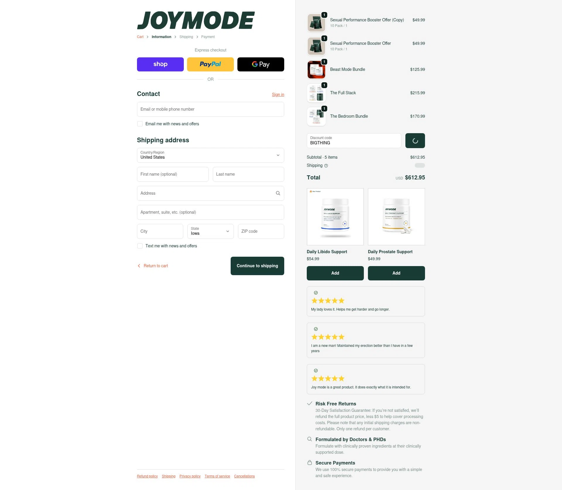 JOYMODE US checkout page showing JOYMODE US promo code box | Screenshot taken by SimplyCodes community member on Jan 3, 2026