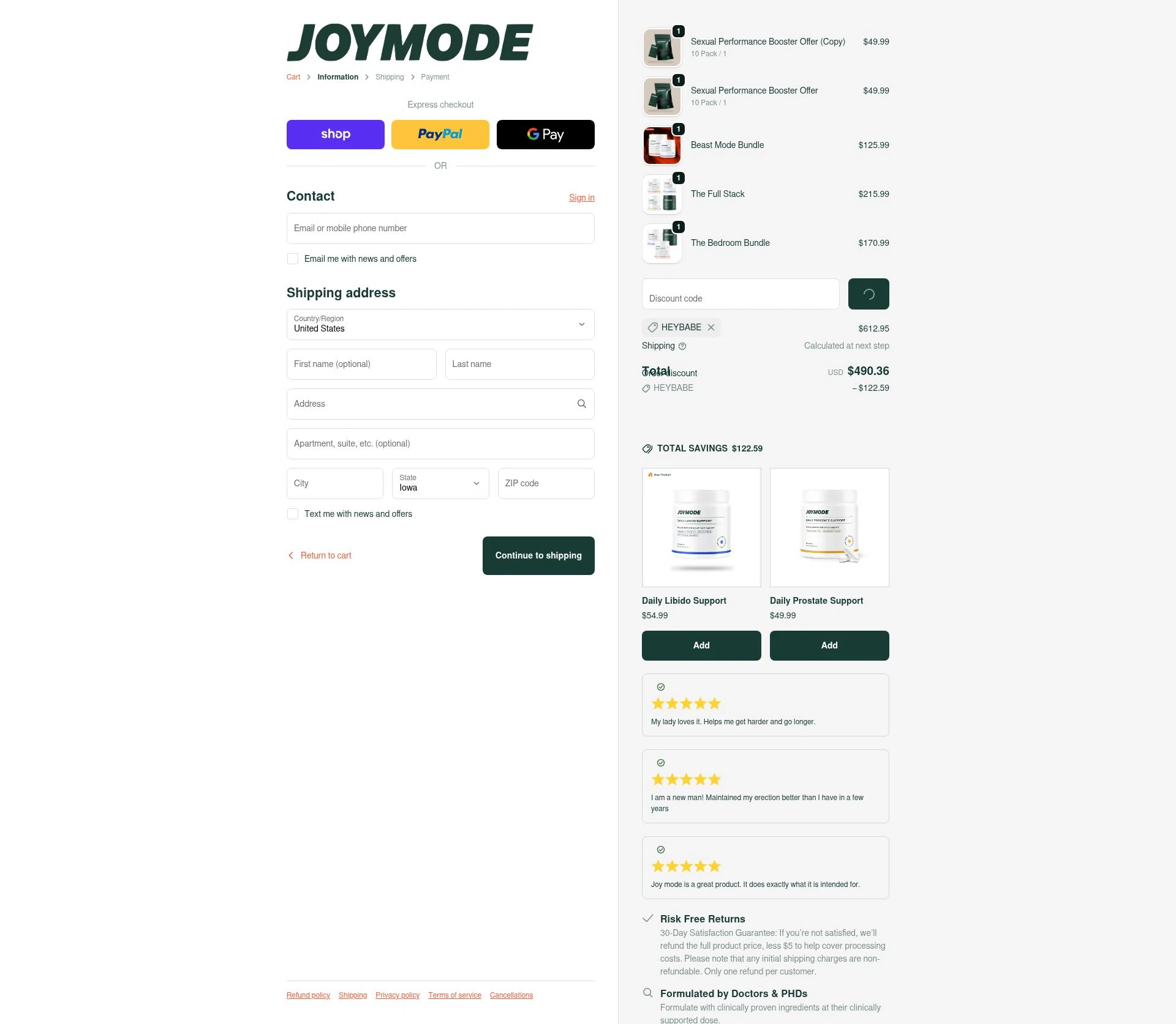JOYMODE US checkout page showing JOYMODE US promo code box | Screenshot taken by SimplyCodes community member on Jan 3, 2026