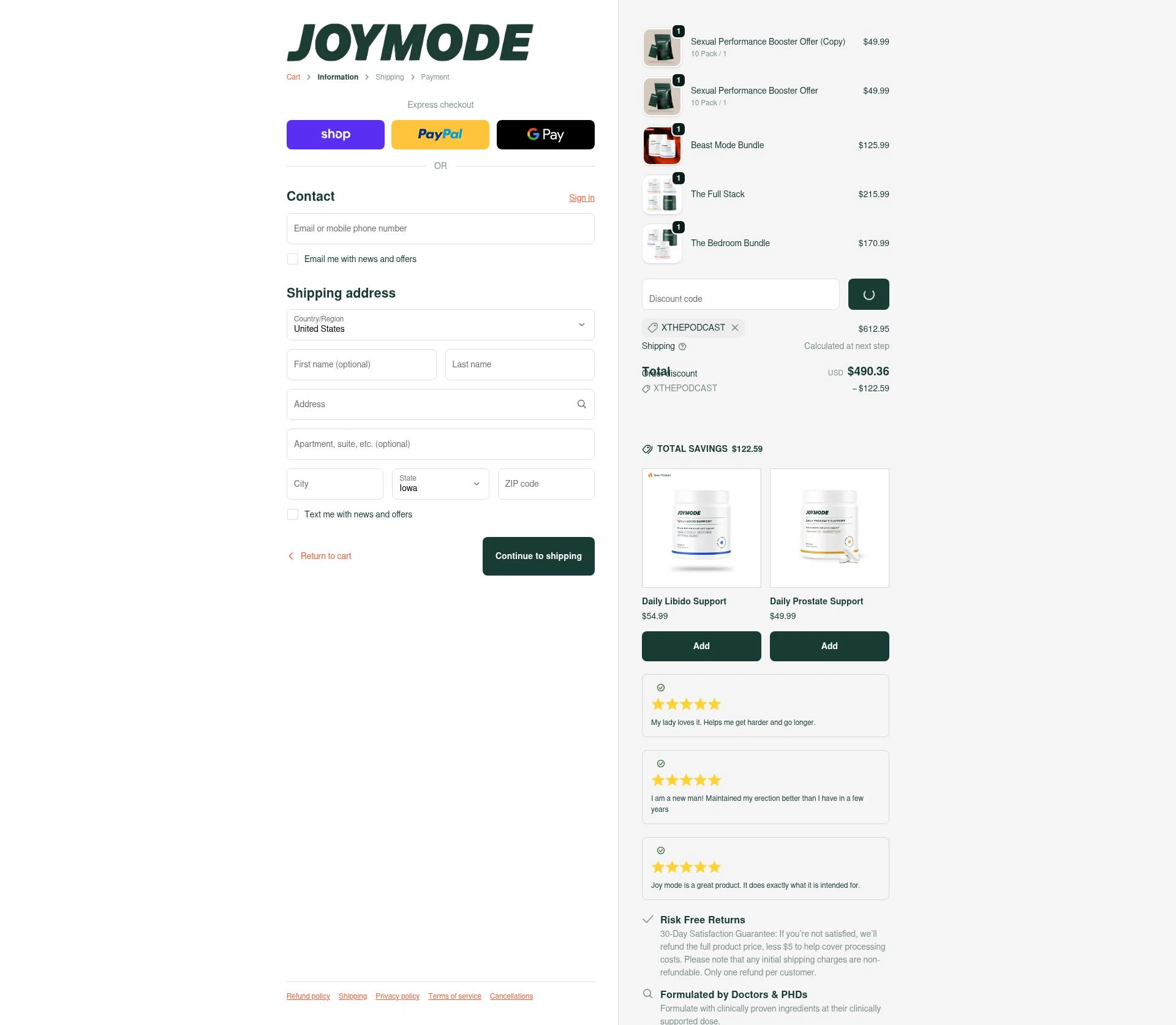 JOYMODE US checkout page showing JOYMODE US promo code box | Screenshot taken by SimplyCodes community member on Jan 3, 2026
