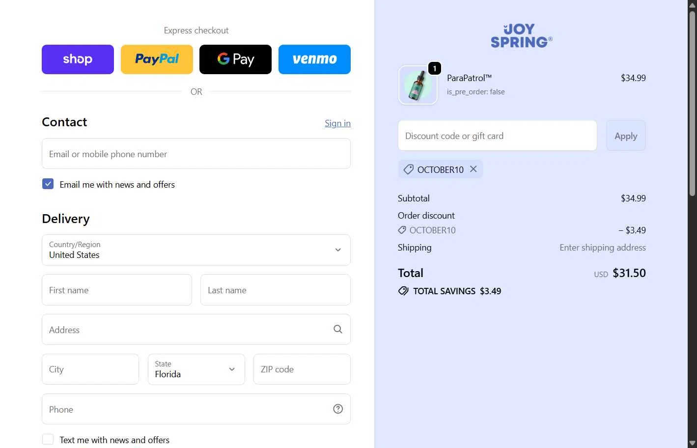JoySpring checkout page showing JoySpring discount code box | Screenshot taken by SimplyCodes community member on Jan 31, 2026