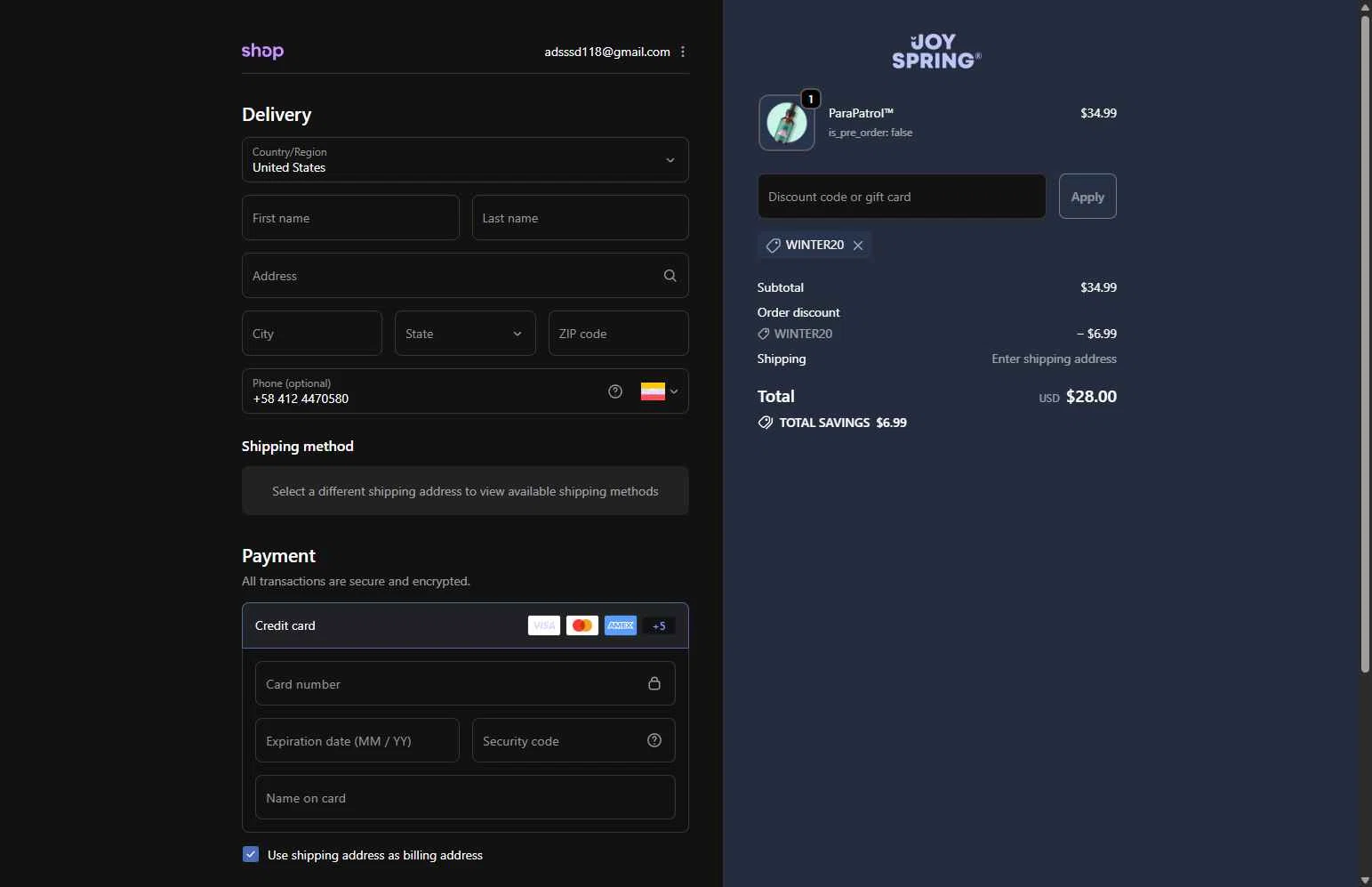 JoySpring checkout page showing JoySpring discount code box | Screenshot taken by SimplyCodes community member on Feb 11, 2026