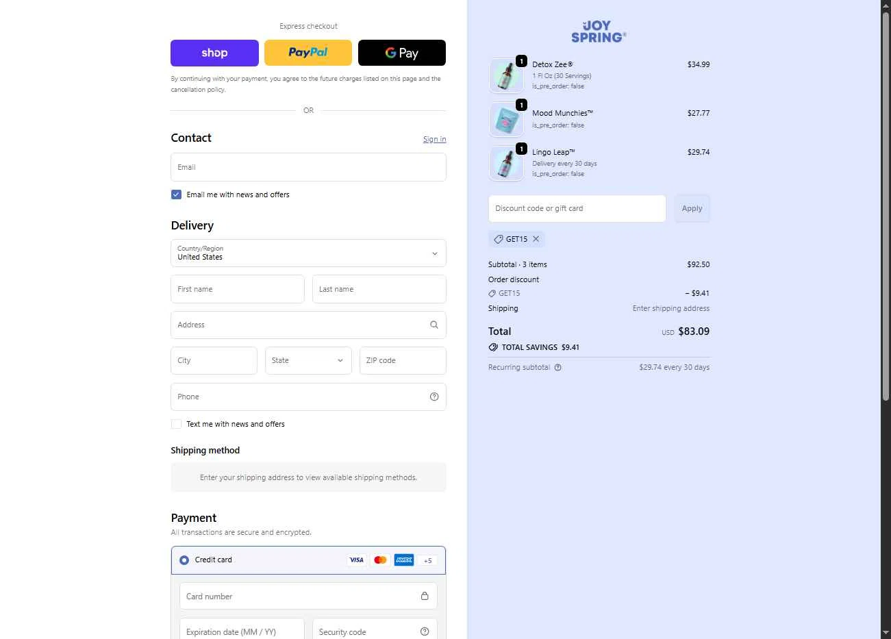JoySpring checkout page showing JoySpring discount code box | Screenshot taken by SimplyCodes community member on Feb 6, 2026