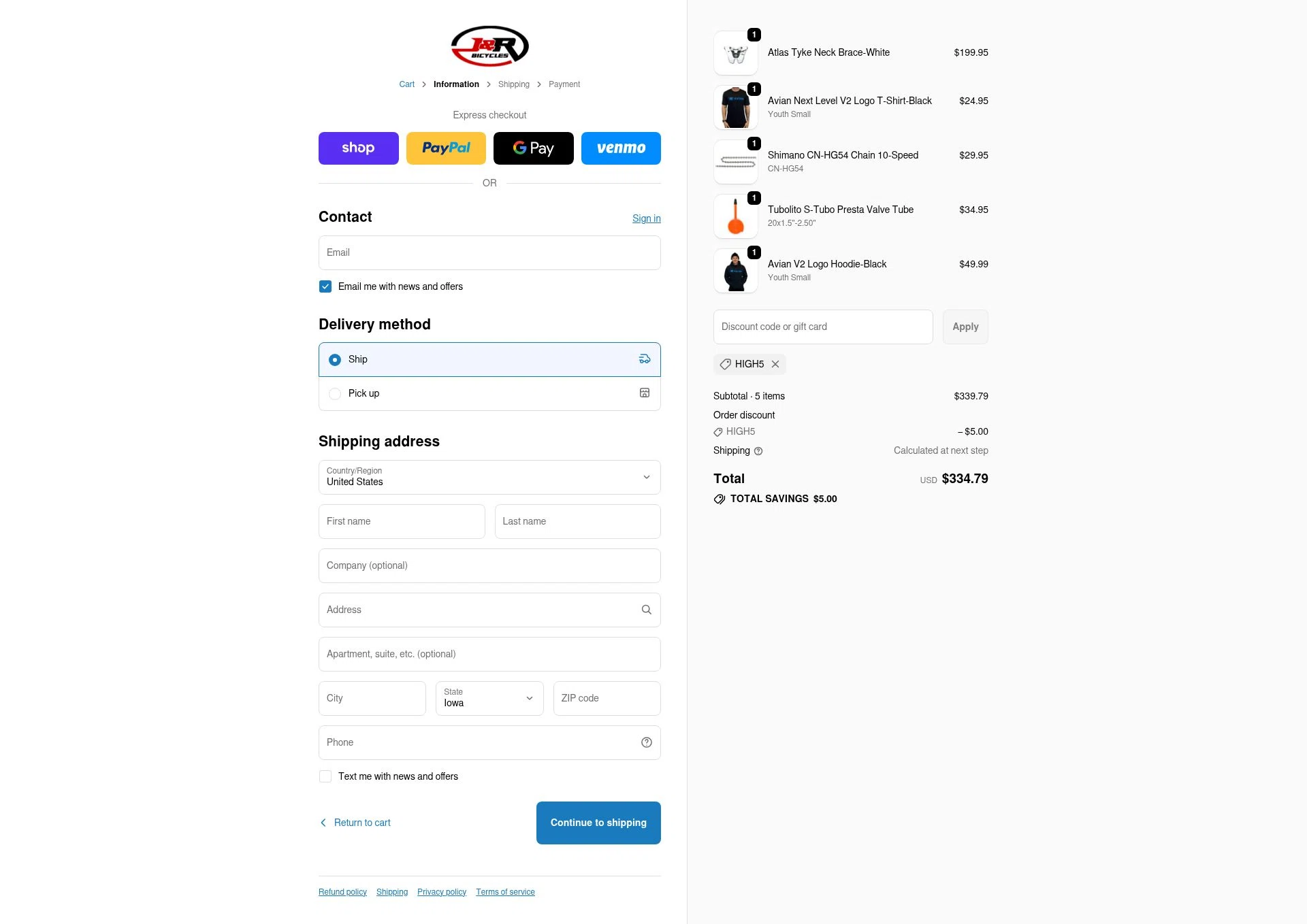 J&R BMX Superstore checkout page showing J&R BMX Superstore promo code box | Screenshot taken by SimplyCodes community member on Nov 30, 2025