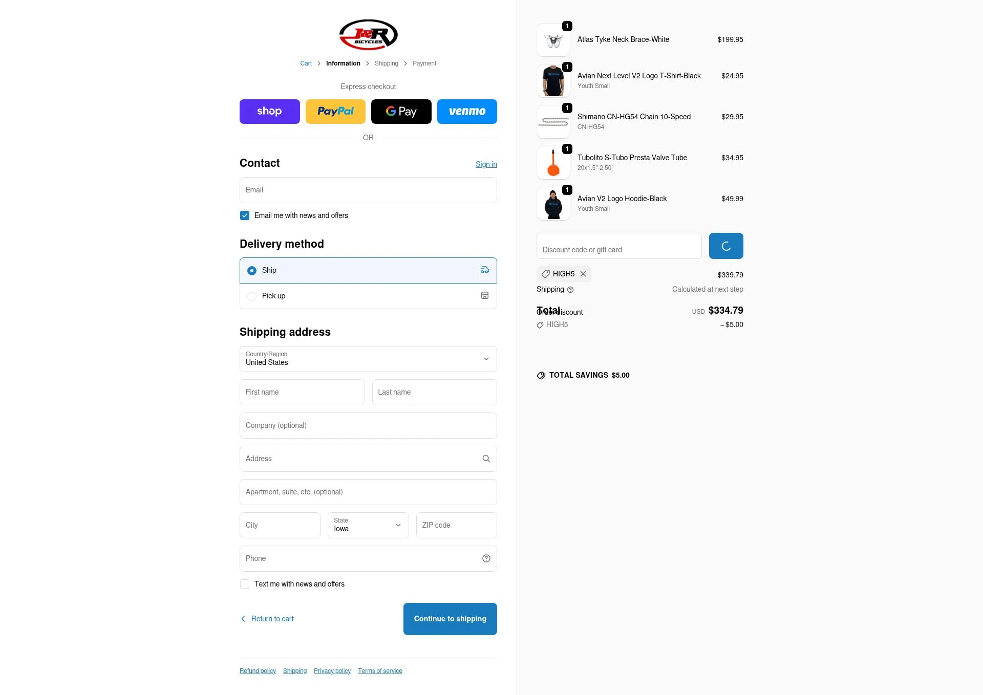 J&R BMX Superstore checkout page showing J&R BMX Superstore promo code box | Screenshot taken by SimplyCodes community member on Dec 29, 2025