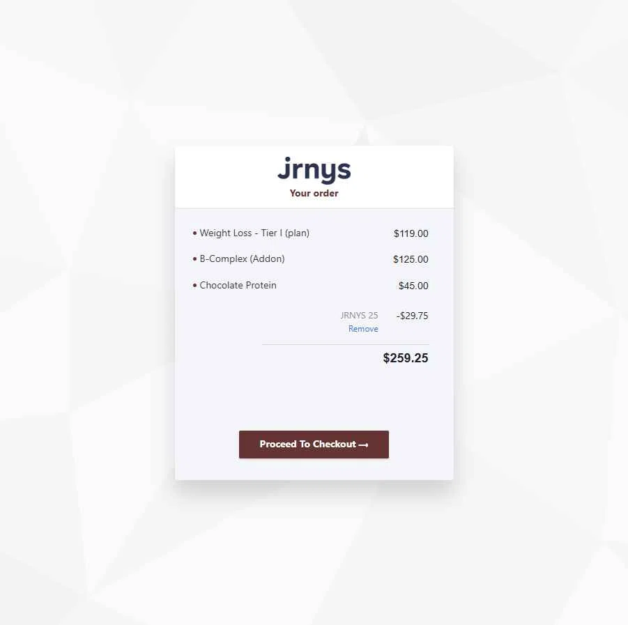 JRNYS checkout page showing JRNYS coupon code box | Screenshot taken by SimplyCodes community member on Dec 17, 2025