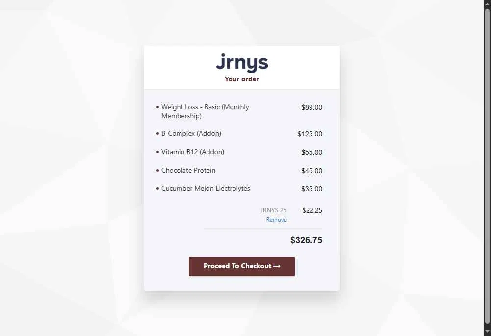 JRNYS checkout page showing JRNYS coupon code box | Screenshot taken by SimplyCodes community member on Sep 22, 2025