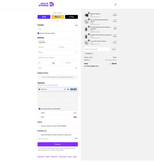 Jsaux checkout page showing Jsaux discount code box | Screenshot taken by SimplyCodes community member on Sep 2, 2025