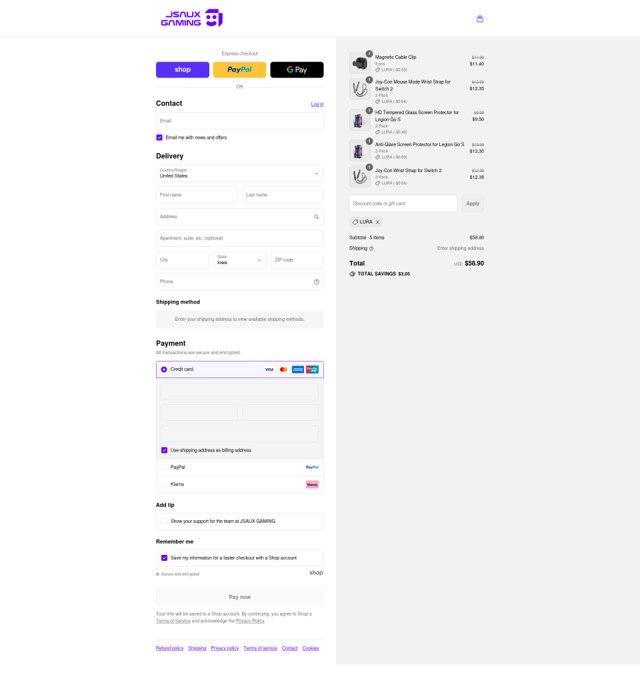 Jsaux checkout page showing Jsaux discount code box | Screenshot taken by SimplyCodes community member on Sep 2, 2025