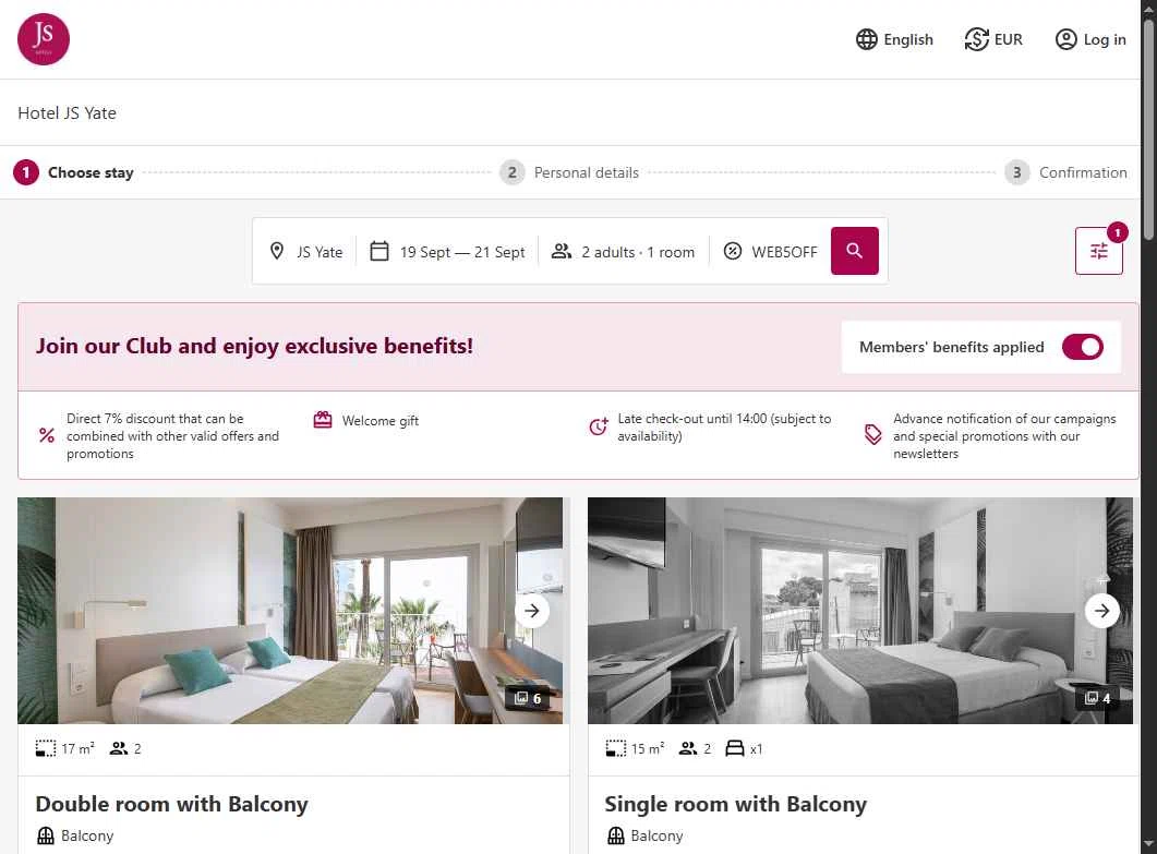 JS Hotels checkout page showing JS Hotels promo code box | Screenshot taken by SimplyCodes community member on Sep 16, 2025
