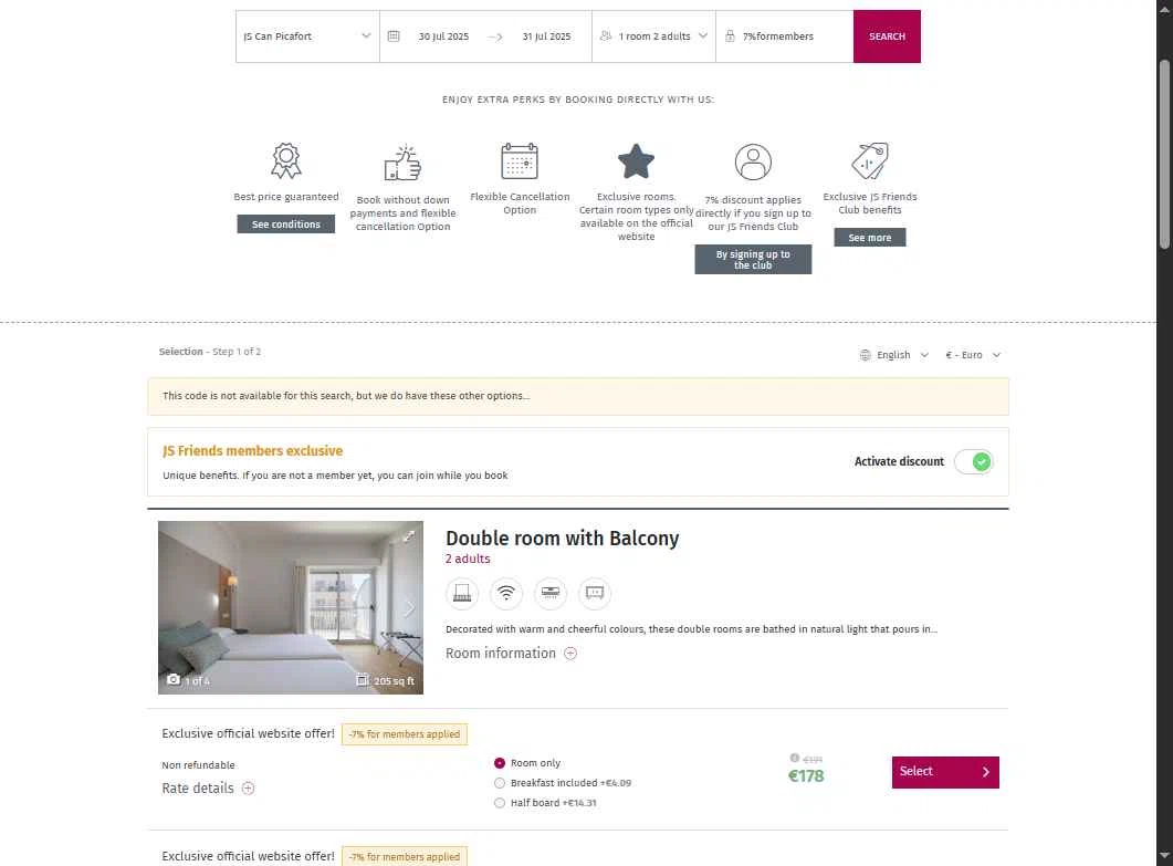 JS Hotels checkout page showing JS Hotels promo code box | Screenshot taken by SimplyCodes community member on Jun 25, 2025