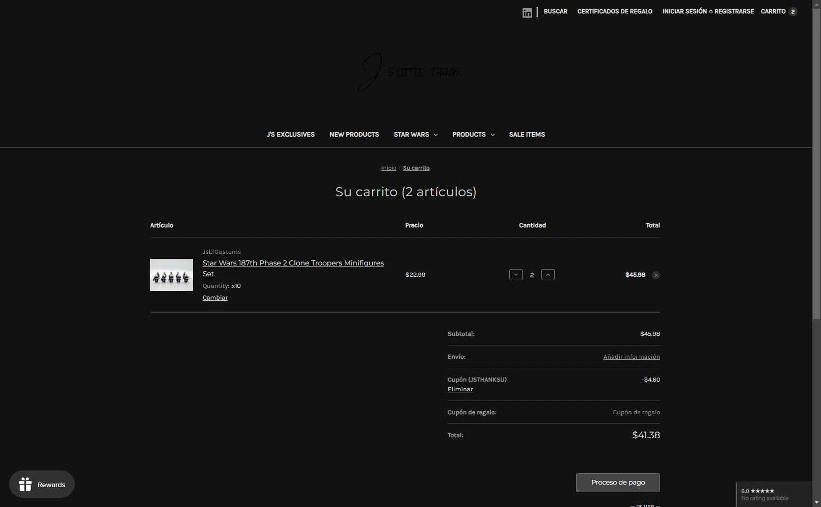 J's Little Things checkout page showing J's Little Things coupon code box | Screenshot taken by SimplyCodes community member on May 11, 2025