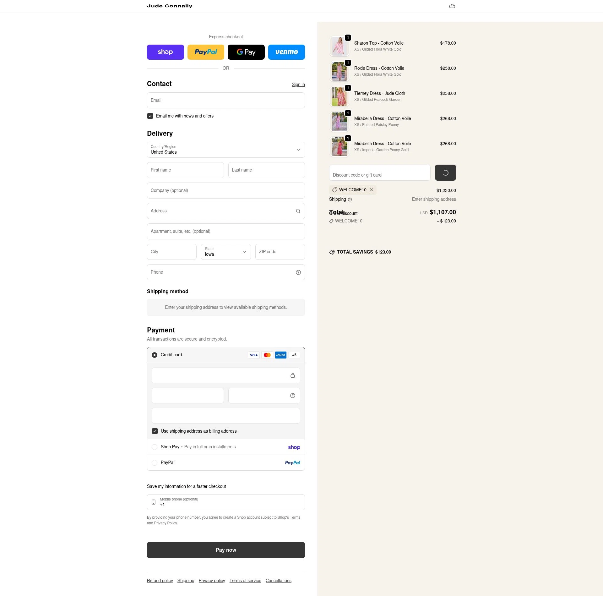Jude Connally checkout page showing Jude Connally discount code box | Screenshot taken by SimplyCodes community member on Feb 9, 2026