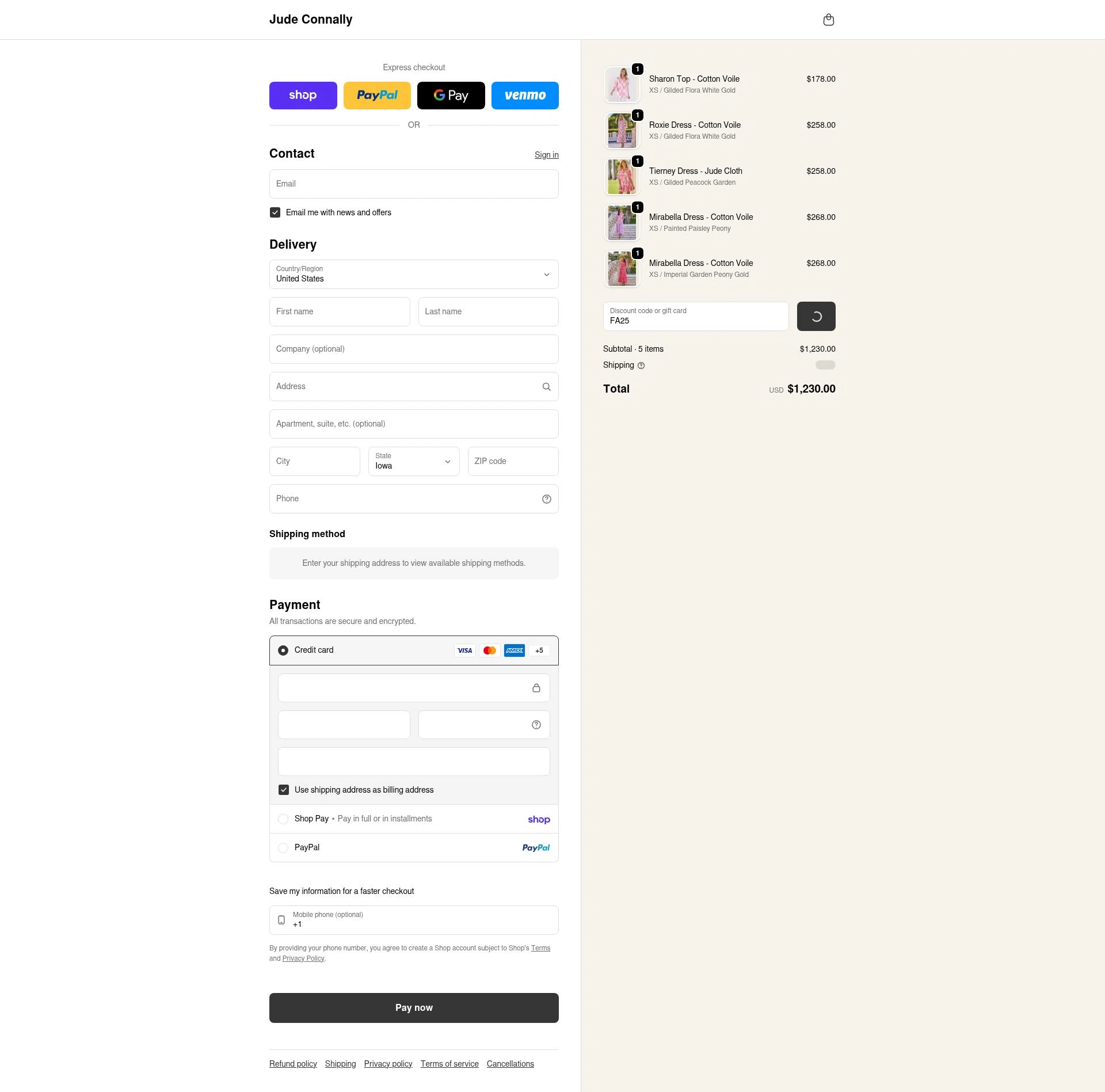 Jude Connally checkout page showing Jude Connally discount code box | Screenshot taken by SimplyCodes community member on Feb 8, 2026