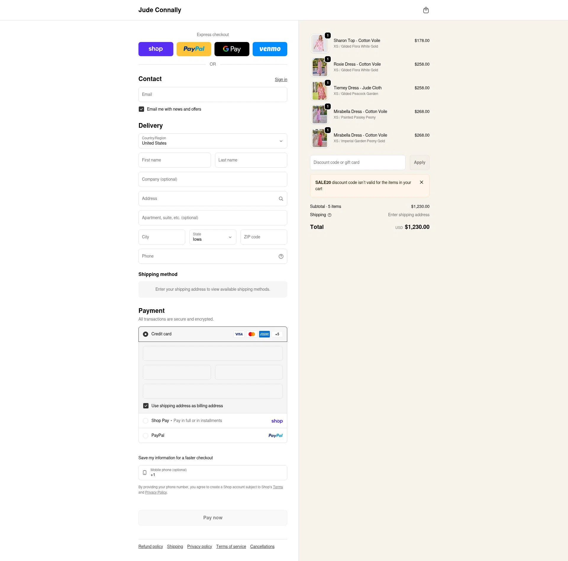 Jude Connally checkout page showing Jude Connally discount code box | Screenshot taken by SimplyCodes community member on Feb 9, 2026