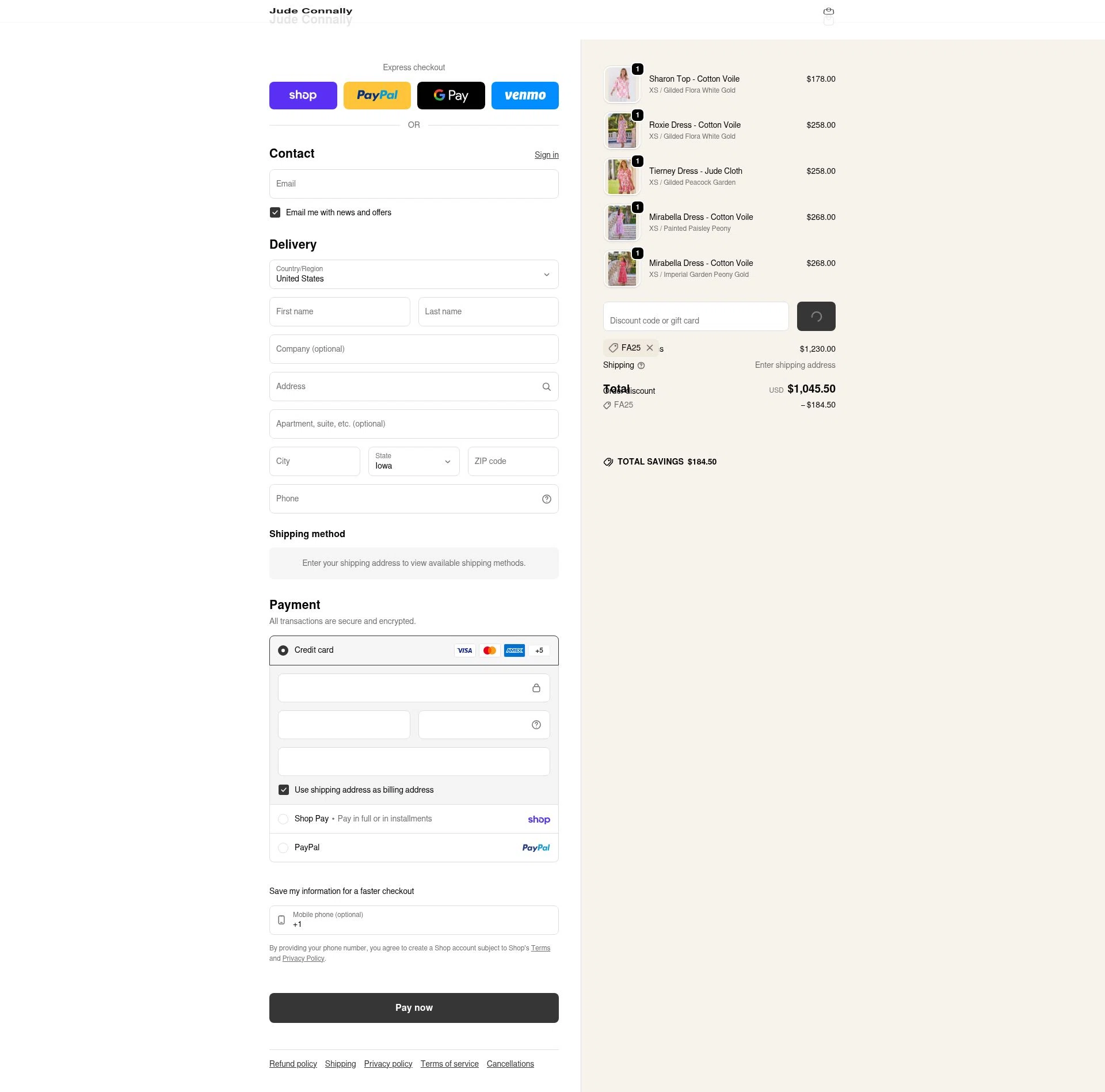 Jude Connally checkout page showing Jude Connally discount code box | Screenshot taken by SimplyCodes community member on Feb 13, 2026