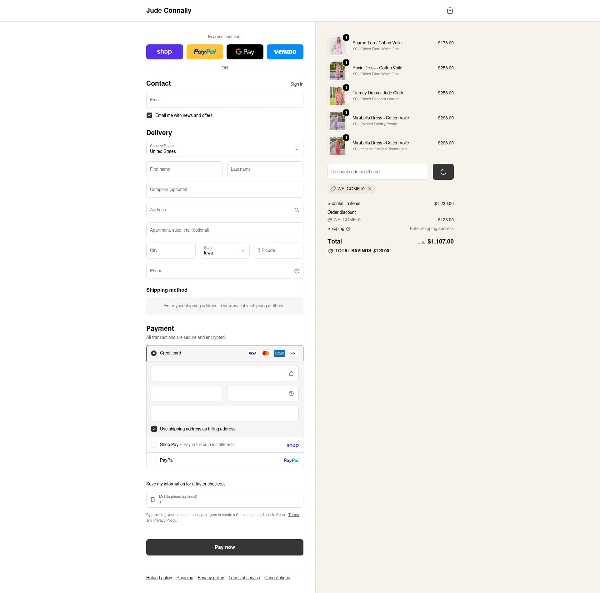 Jude Connally checkout page showing Jude Connally discount code box | Screenshot taken by SimplyCodes community member on Feb 13, 2026