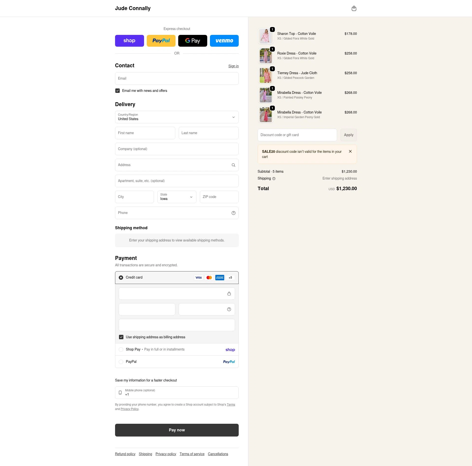 Jude Connally checkout page showing Jude Connally discount code box | Screenshot taken by SimplyCodes community member on Feb 13, 2026