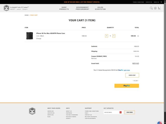 Juggernaut Case checkout page showing Juggernaut Case discount code box | Screenshot taken by SimplyCodes community member on Aug 28, 2025