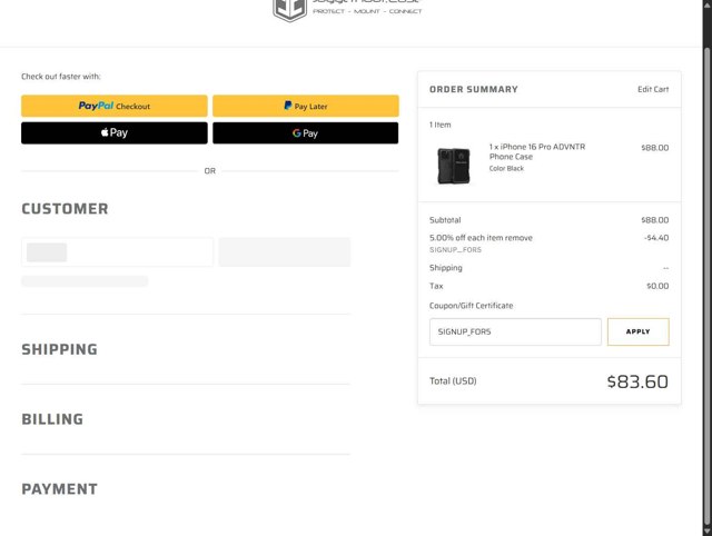 Juggernaut Case checkout page showing Juggernaut Case discount code box | Screenshot taken by SimplyCodes community member on Apr 26, 2025