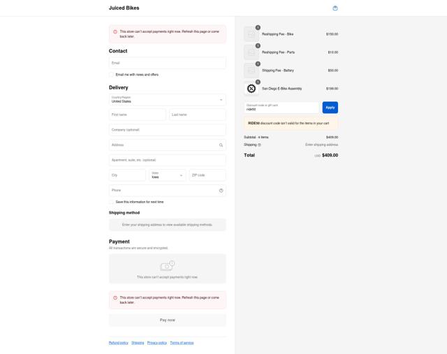 Juiced Bikes checkout page showing Juiced Bikes discount code box | Screenshot taken by SimplyCodes community member on Aug 15, 2025