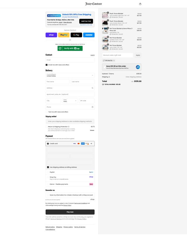 Juicy Couture checkout page showing Juicy Couture discount code box | Screenshot taken by SimplyCodes community member on Aug 29, 2025