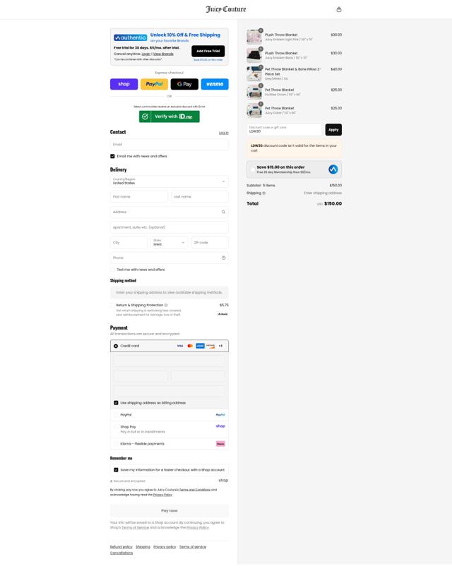 Juicy Couture checkout page showing Juicy Couture discount code box | Screenshot taken by SimplyCodes community member on Sep 2, 2025