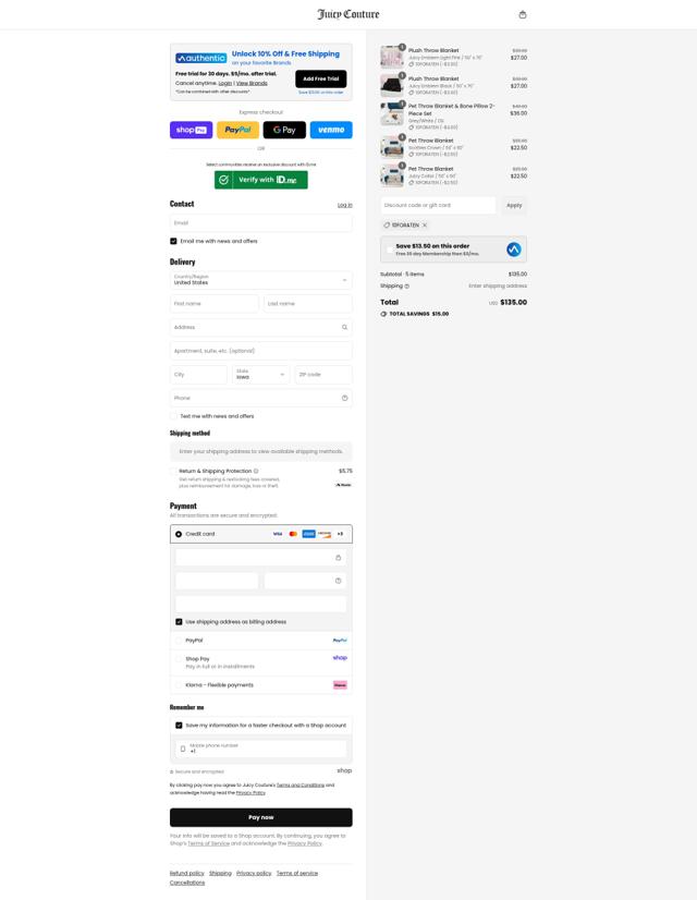 Juicy Couture checkout page showing Juicy Couture discount code box | Screenshot taken by SimplyCodes community member on Aug 25, 2025