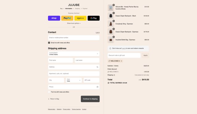 JuJuBe checkout page showing JuJuBe discount code box | Screenshot taken by SimplyCodes community member on Sep 2, 2025