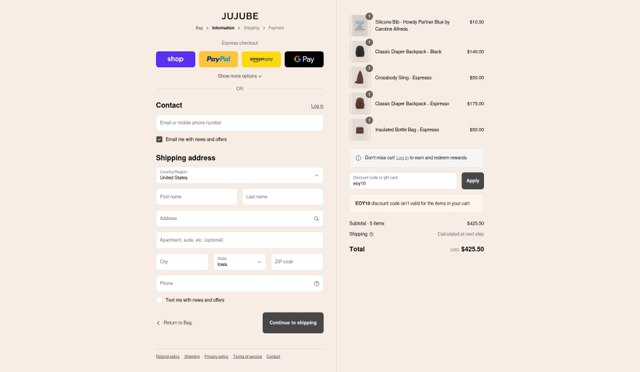 JuJuBe checkout page showing JuJuBe discount code box | Screenshot taken by SimplyCodes community member on Sep 6, 2025